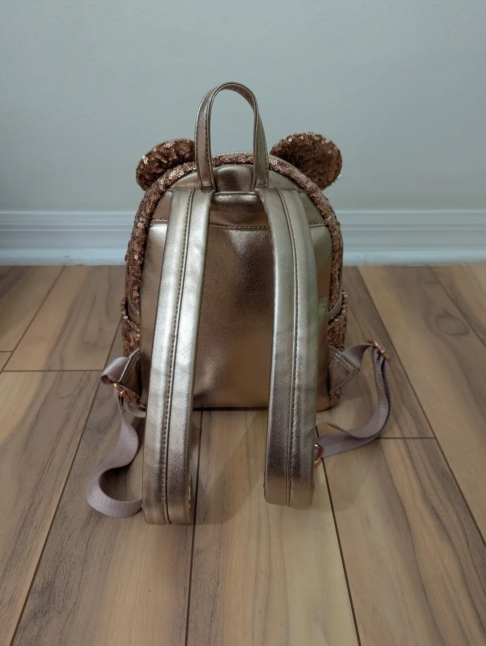 Loungefly Disney Parks Mickey Mouse Ears Rose Gold Sequin Mini Backpack